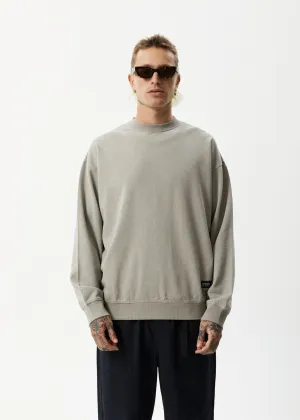 AFENDS Mens Indica - Crew Neck Jumper - Olive