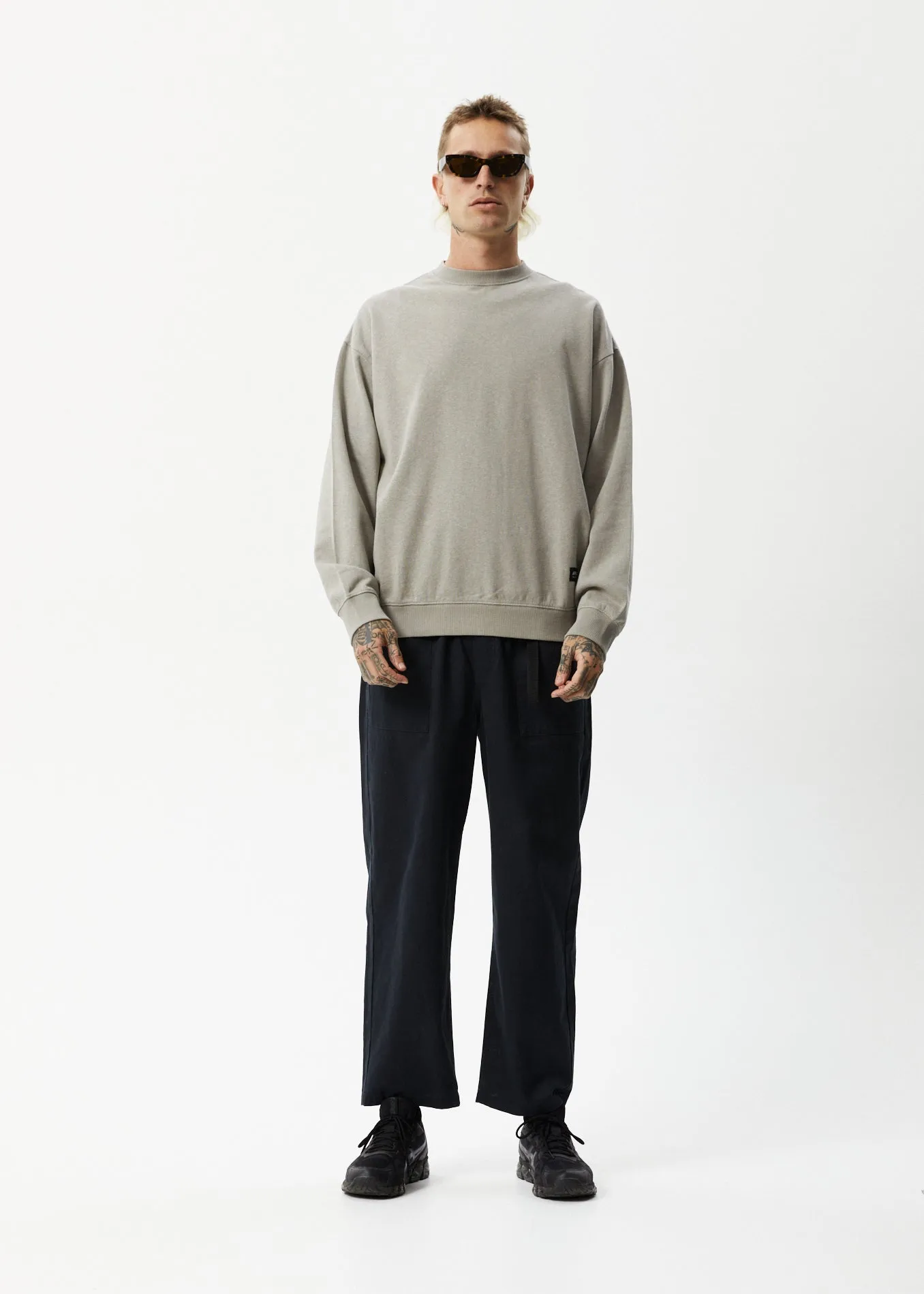 AFENDS Mens Indica - Crew Neck Jumper - Olive