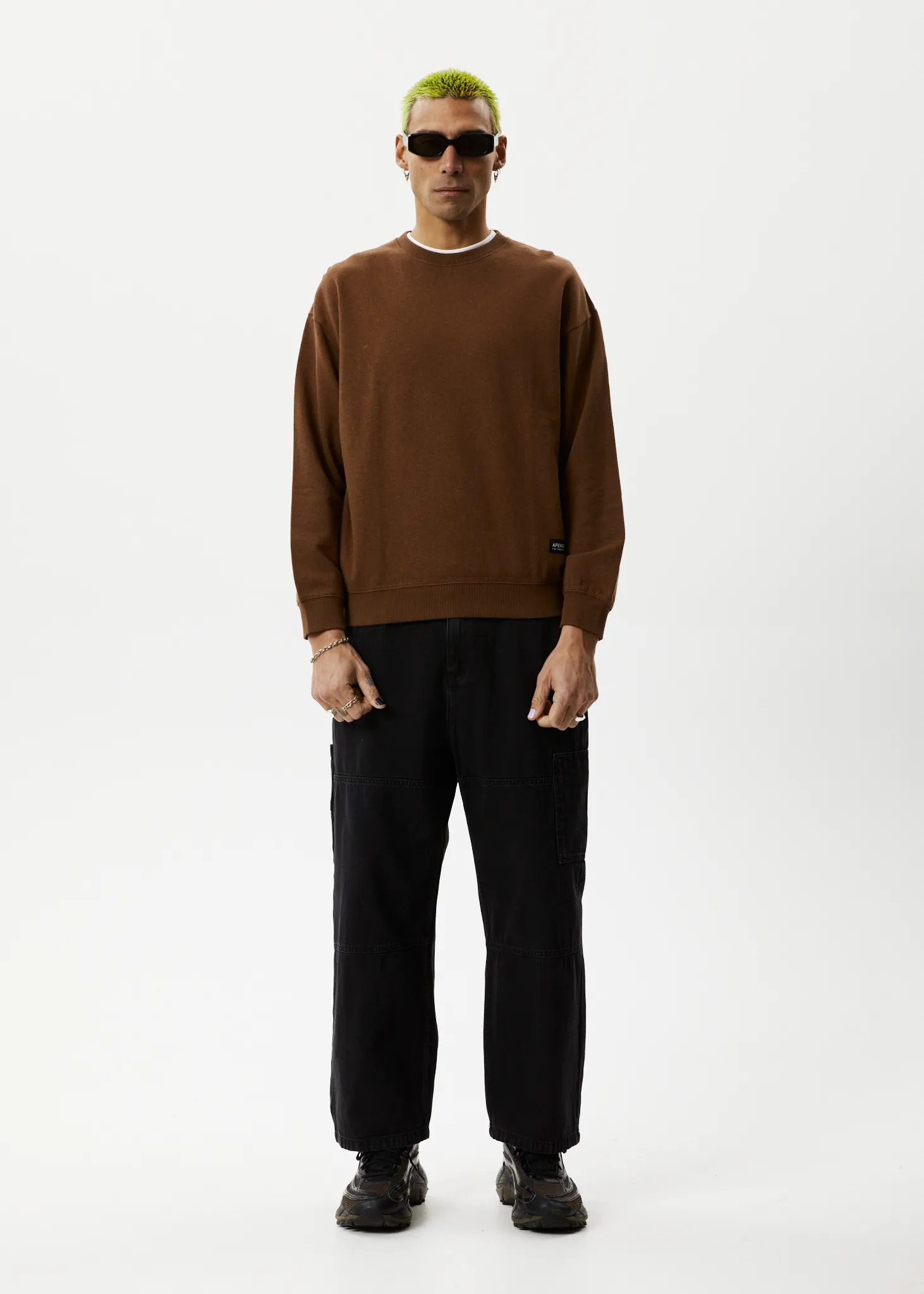 AFENDS Mens Indica - Crew Neck Jumper - Toffee