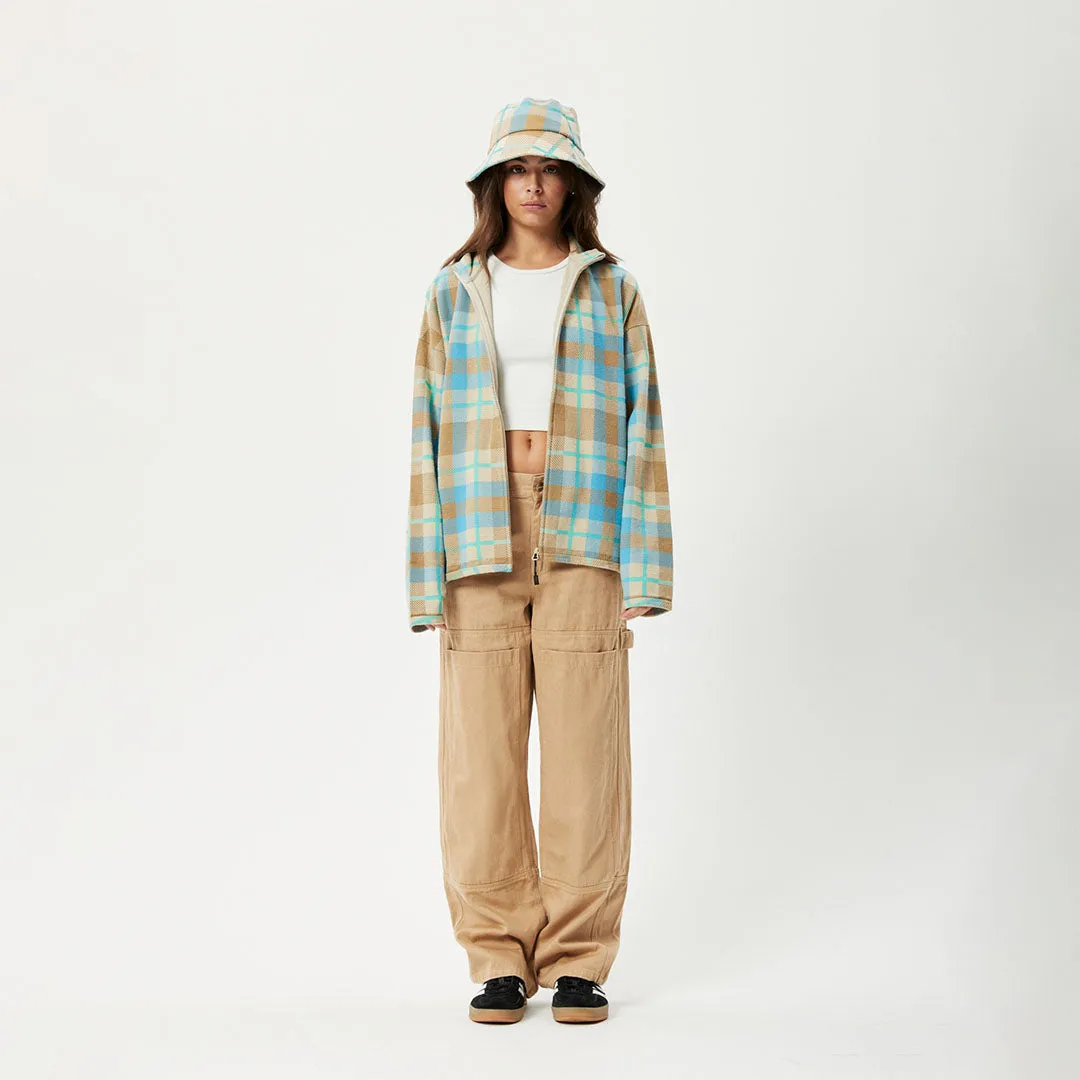 AFENDS Womens Millie - Reverse Fleece Jacket - Tan Check