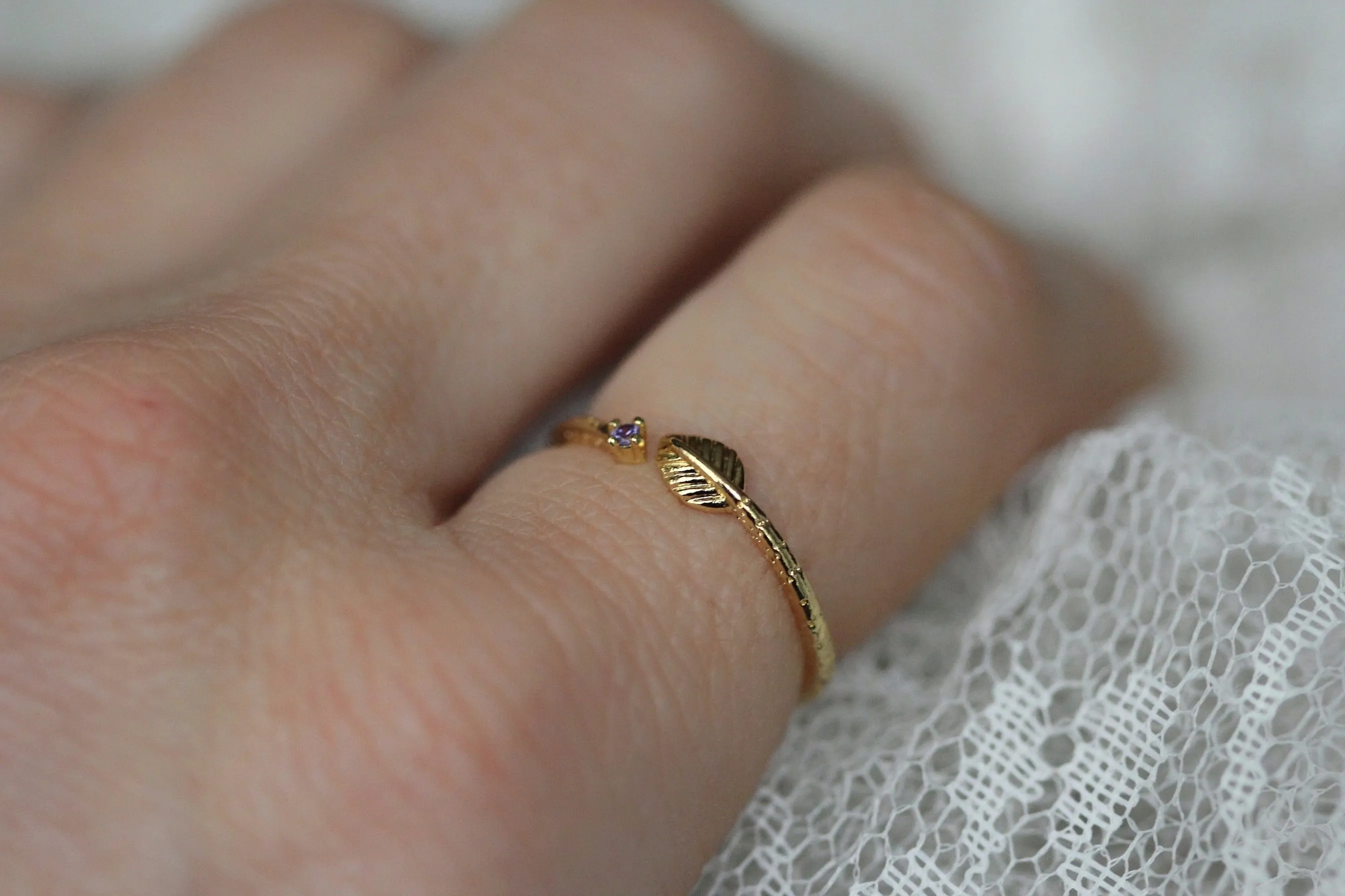 Asteria Amethyst Leaf Ring