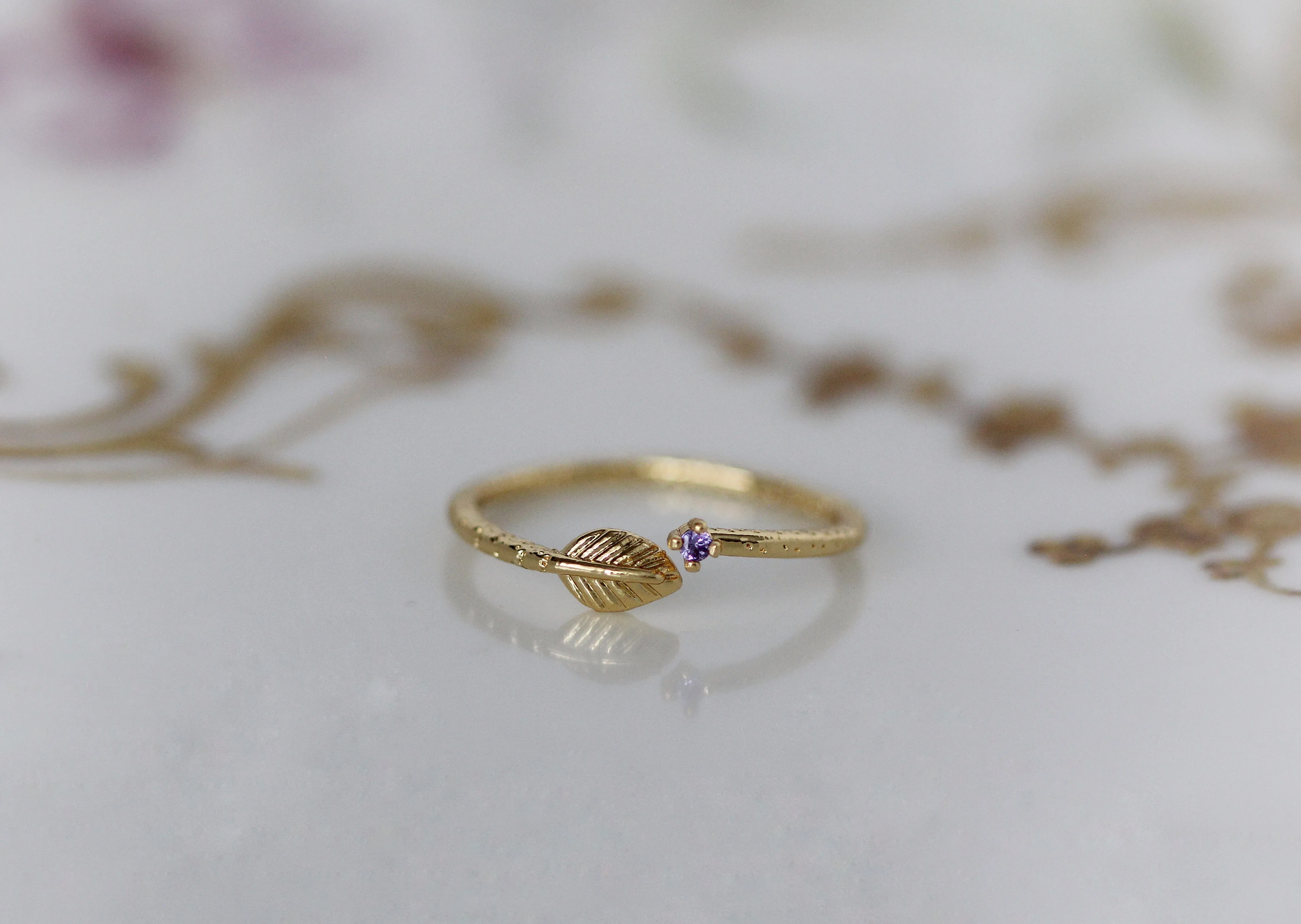 Asteria Amethyst Leaf Ring