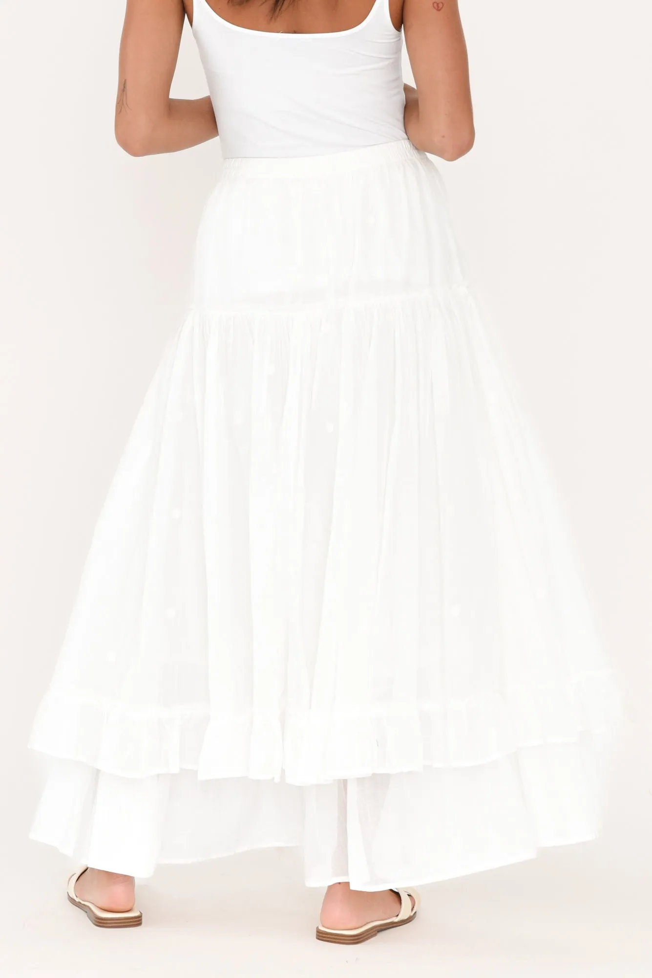 Banksia White Cotton Layered Skirt