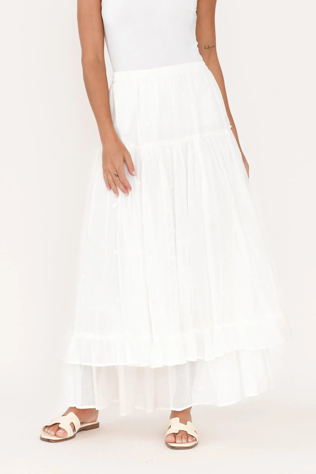 Banksia White Cotton Layered Skirt