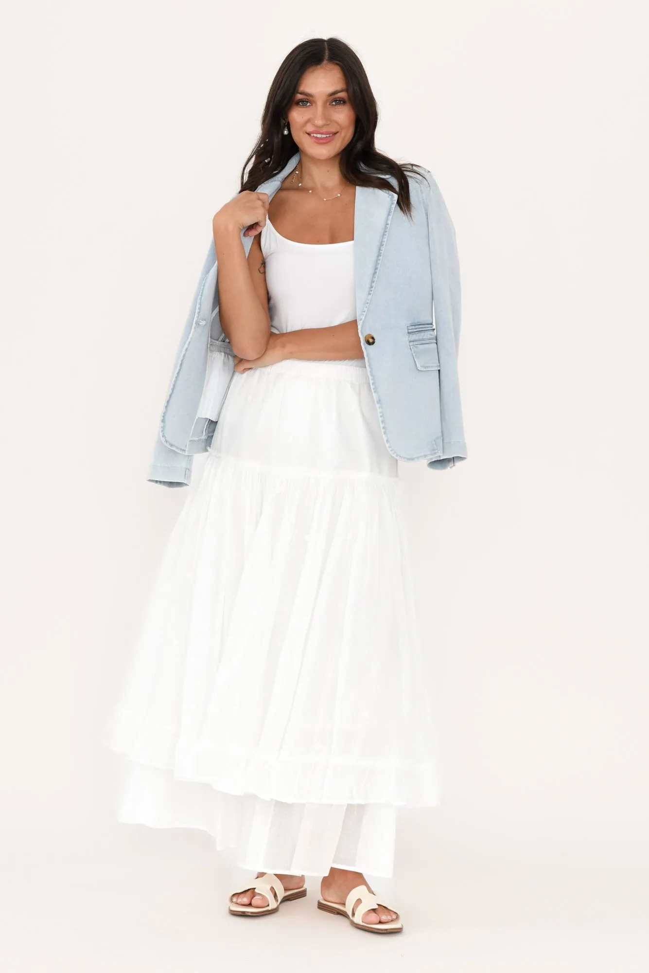 Banksia White Cotton Layered Skirt