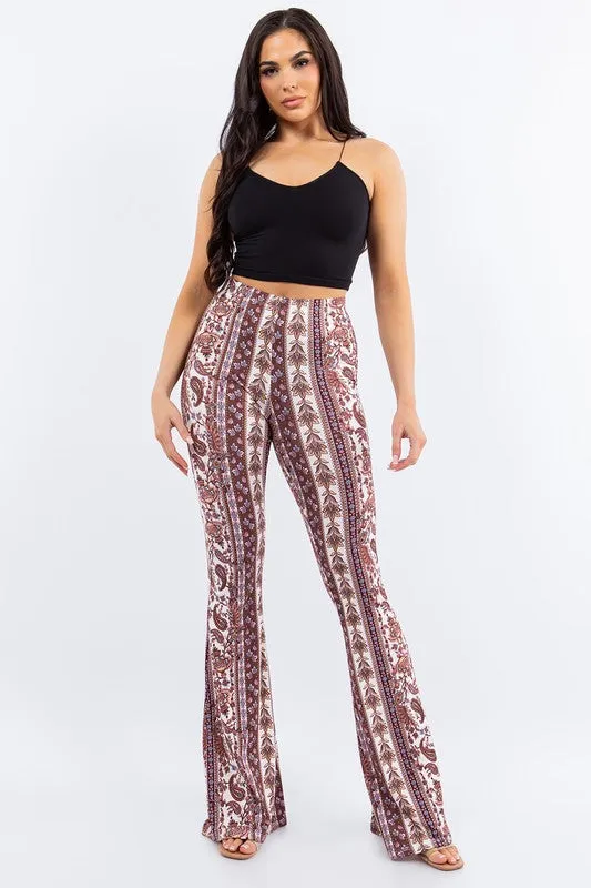 Bear Dance Paisley Scroll Skinny Brushed Pants -  Reddish Brown