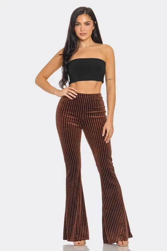 Bear Dance Solid Flared Glitter Dash Pants - Brown