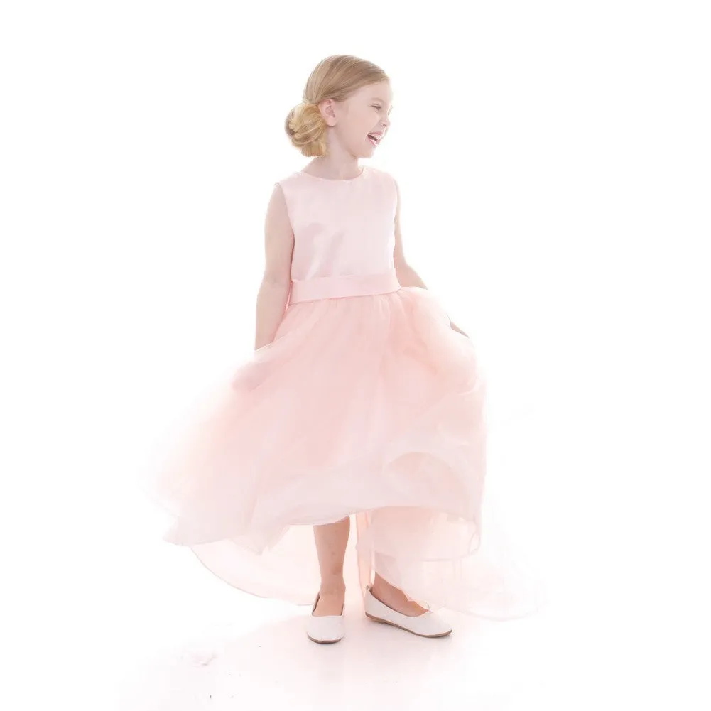 Big Girls Blush Satin Hi-Low Savannah Junior Bridesmaid Dress 8-12