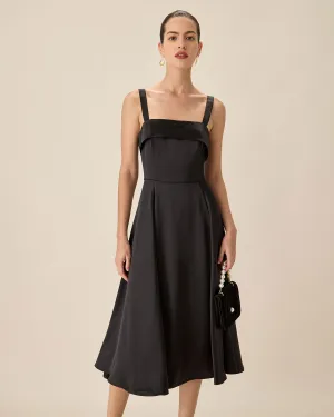 Black Satin Slip Midi Dress