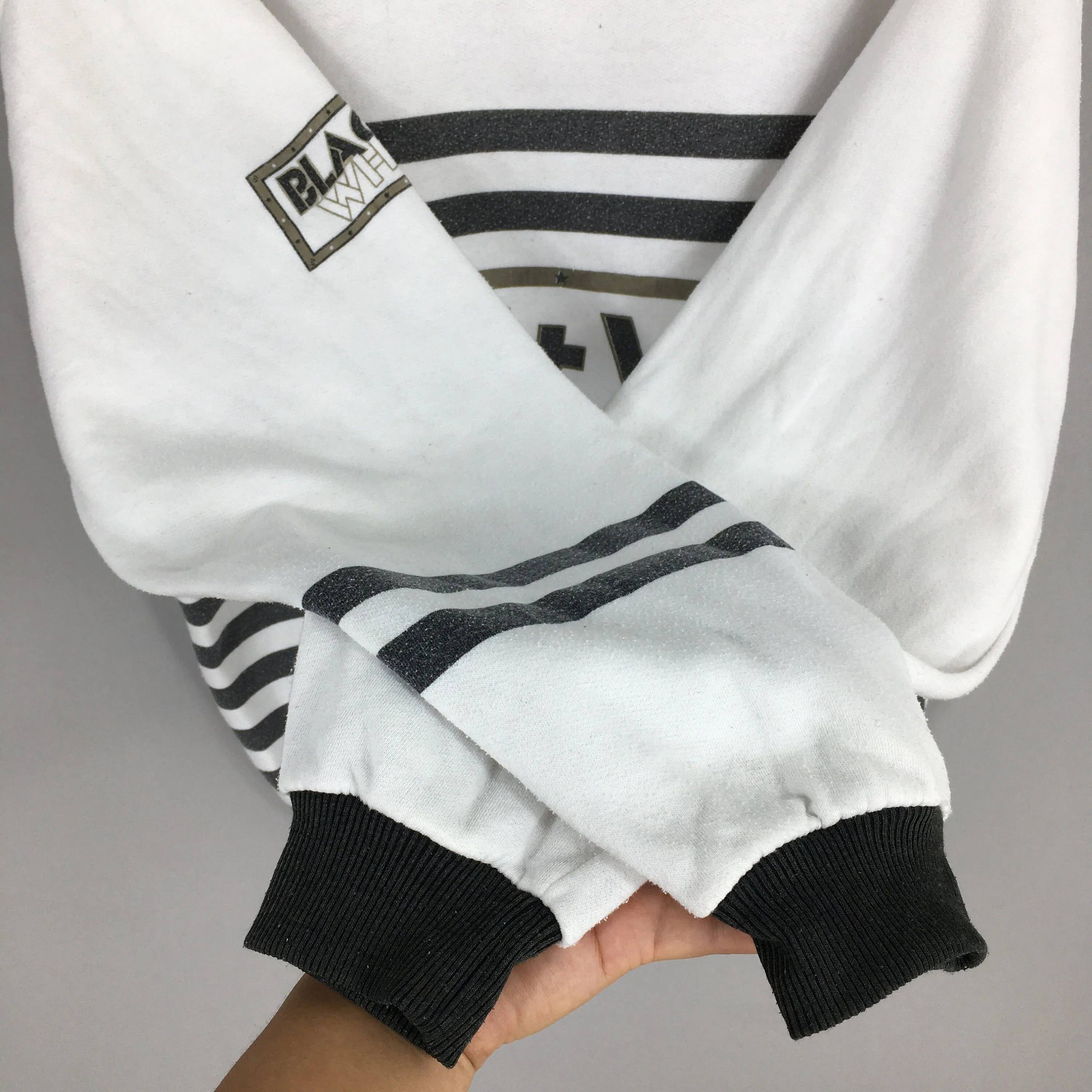 Black   White Stripes Sweatshirt Medium