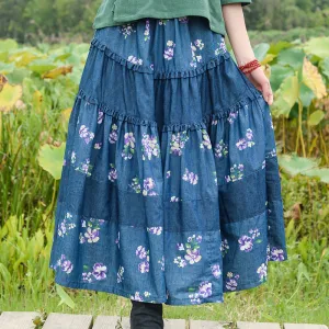 Bohemian Chic Long Denim Skirt for Free-Spirited Women