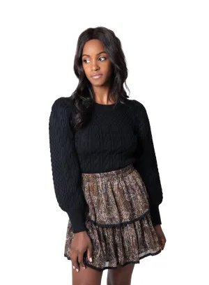 Brown Floral Metallic Mini Skirt