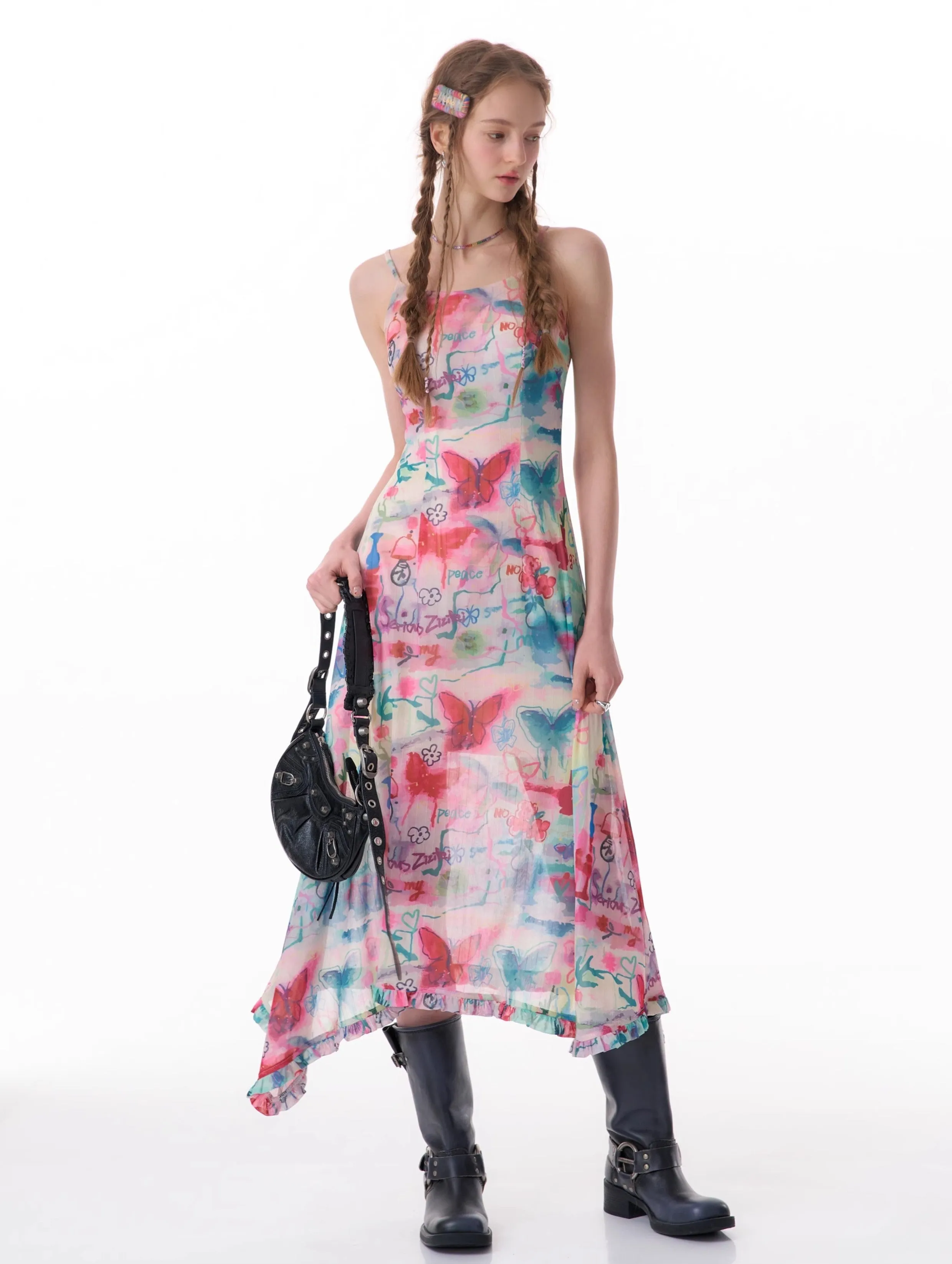 Butterfly Print Midi Slip Dress