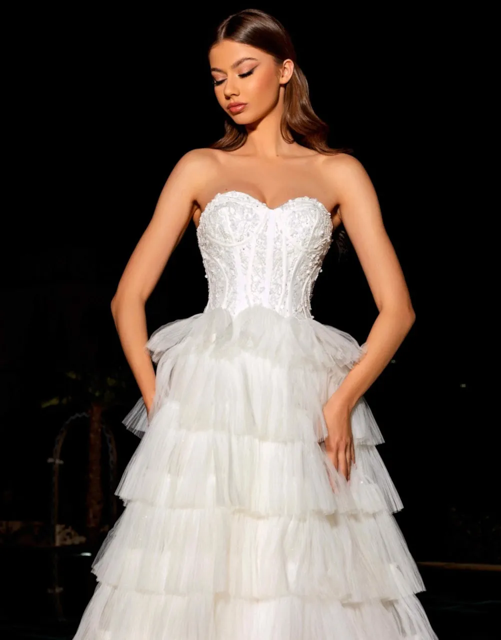 Celeste Layered Strapless Gown - Ivory