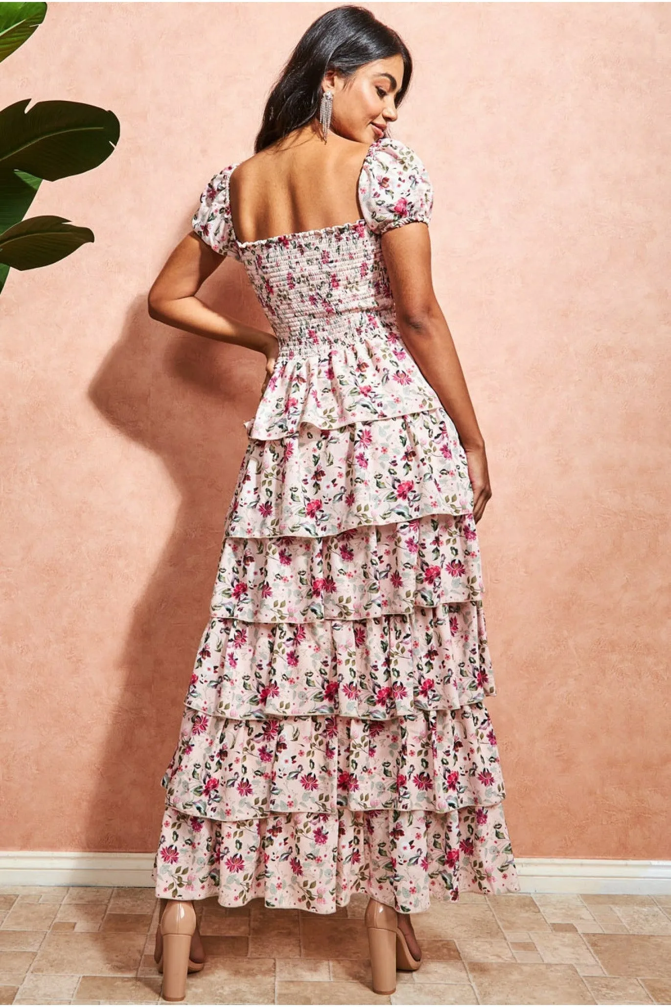 City Goddess Layered Dipped Hem Floral Maxi Dress