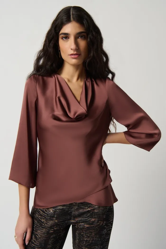 Cowl Neckline Satin Flared Top