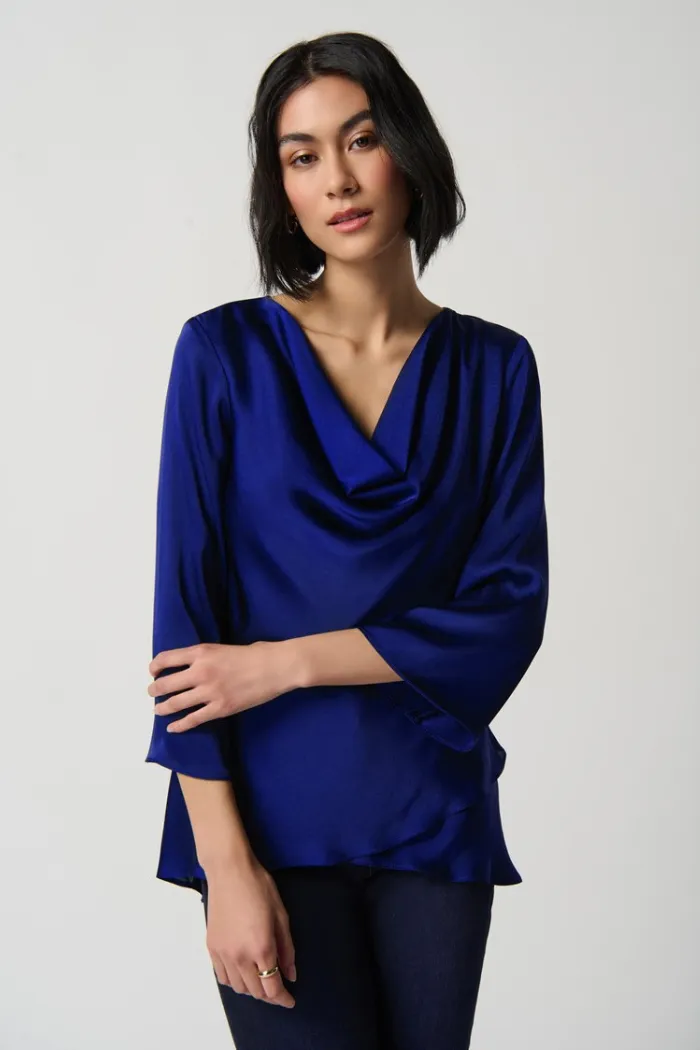 Cowl Neckline Satin Flared Top