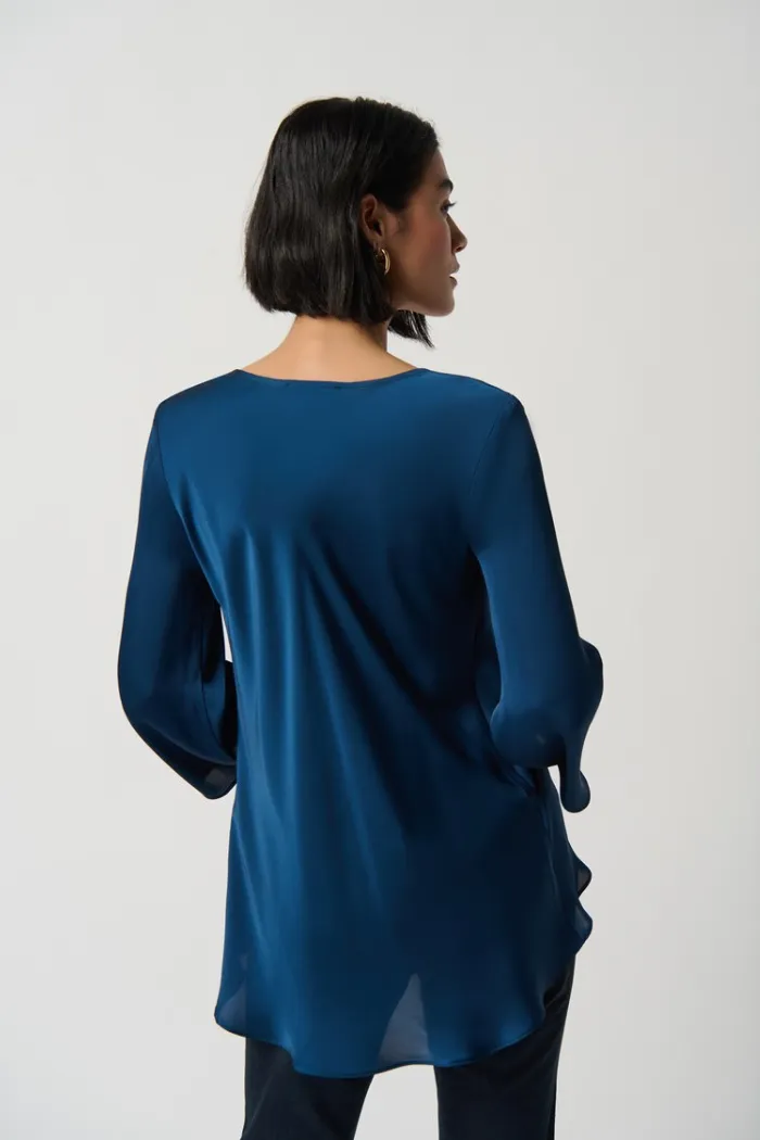 Cowl Neckline Satin Flared Top