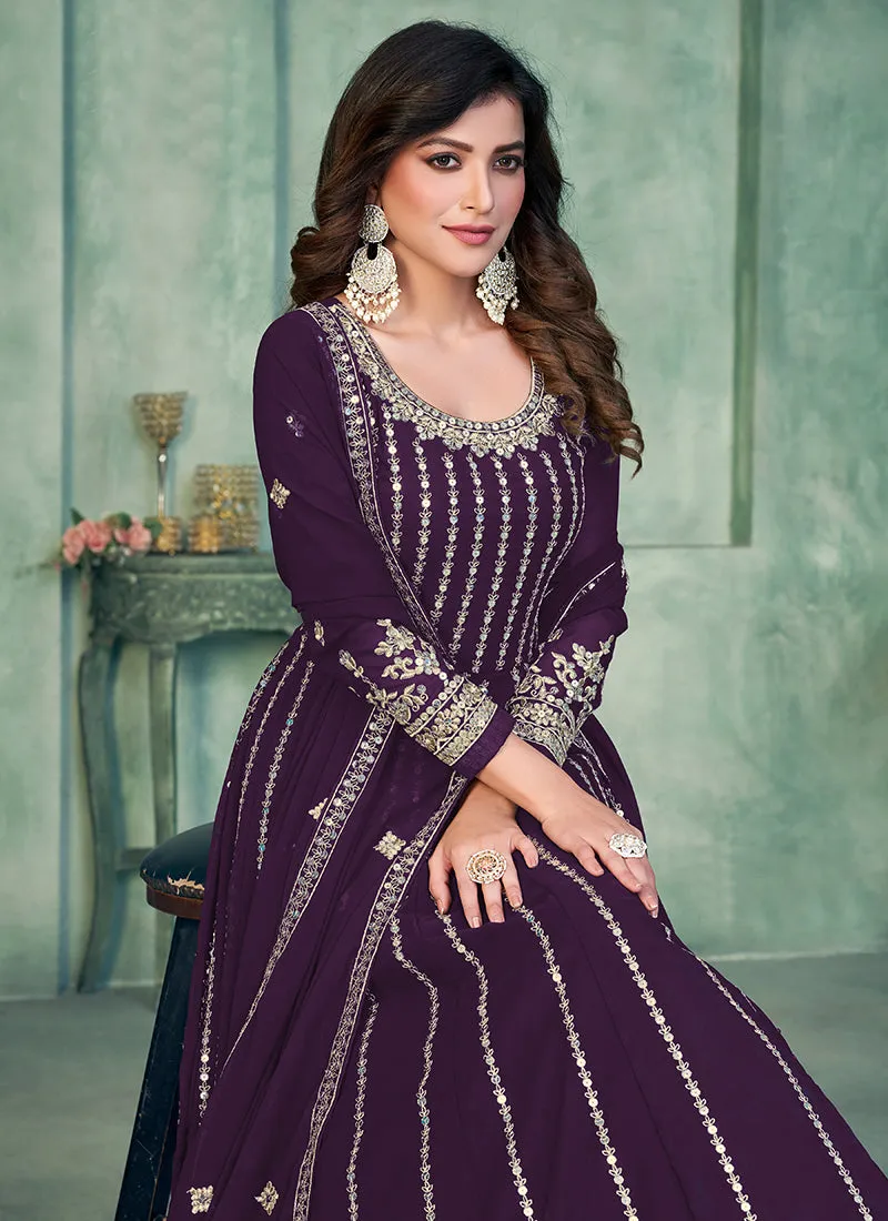 Deep Purple Sequence Embroidery Traditional Anarkali Suit