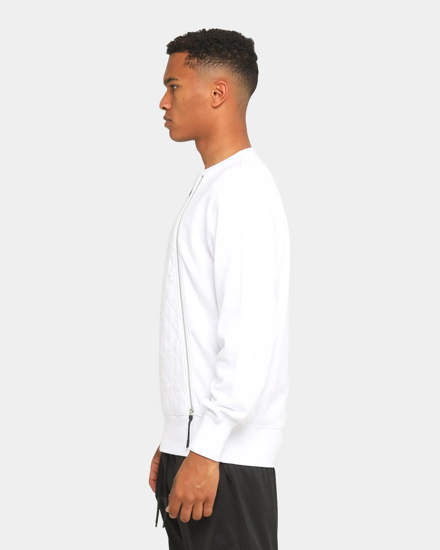 Elevn Clothing Co. Quilted Zip Up Long Sleeve Crew White