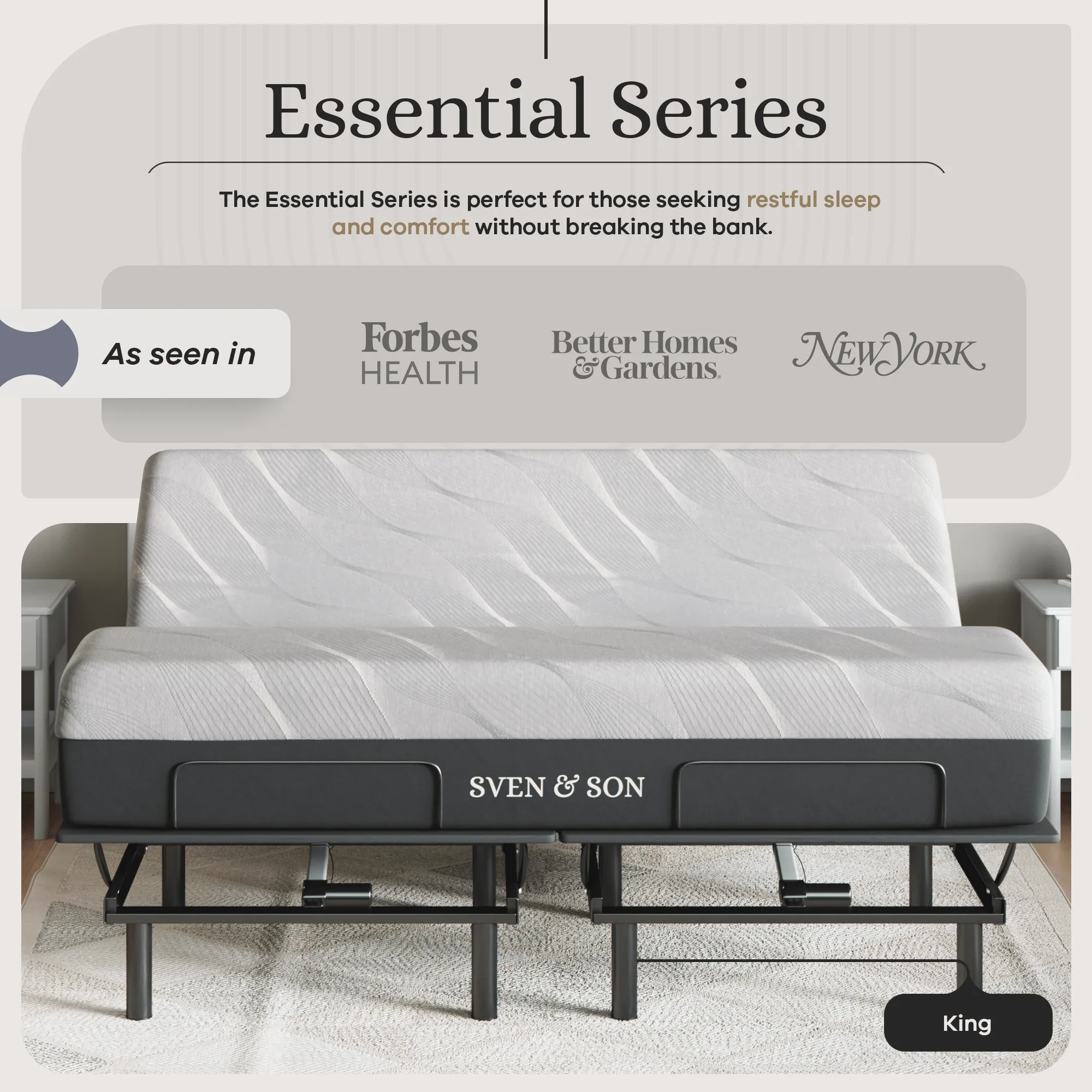 Essential Series Adjustable Bed Base   Choice of Mattress Bundle