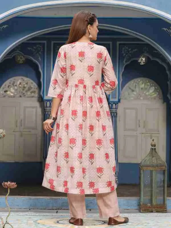 Flared Floral Print Kurta With Pants