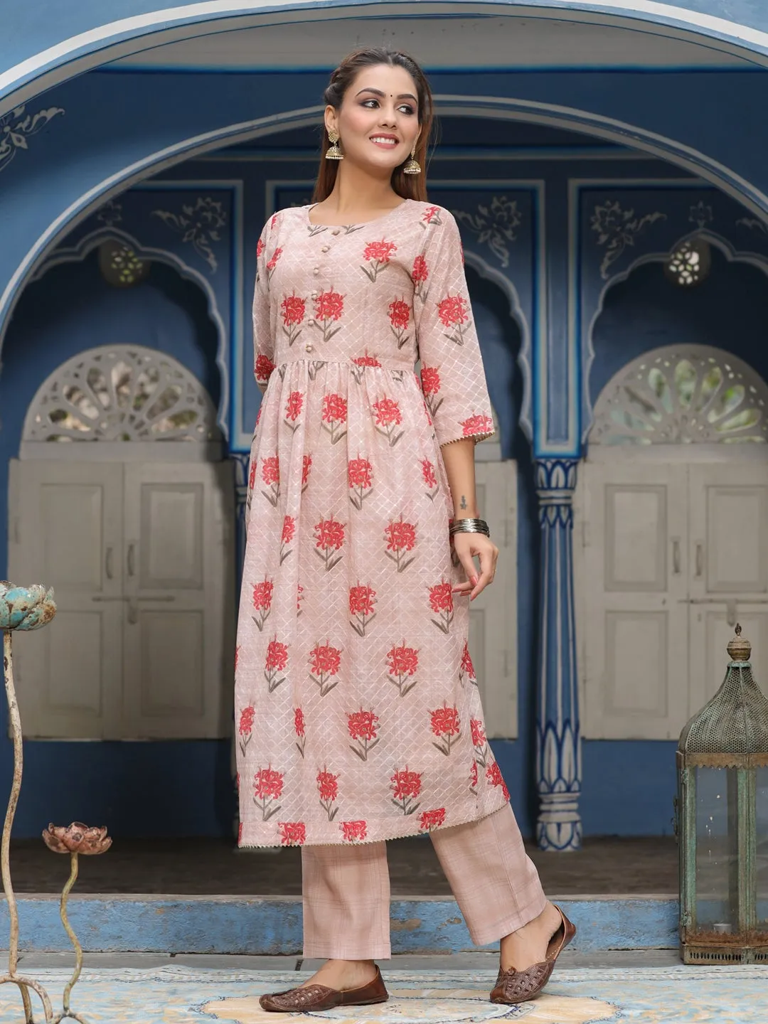 Flared Floral Print Kurta With Pants