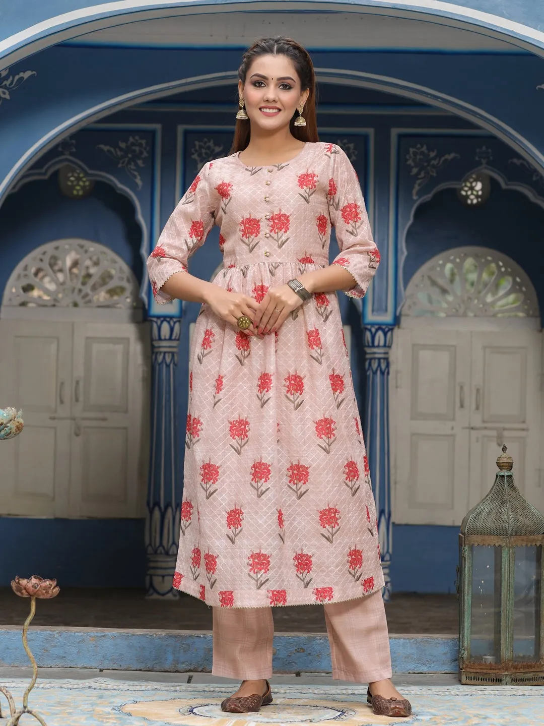 Flared Floral Print Kurta With Pants