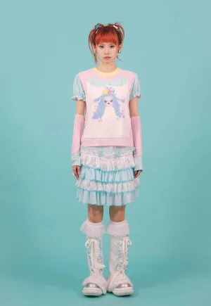 Frufru Tiered Ruffle Skirt - Girls' Pastel Blue And White Layered Summer Mini Skirt