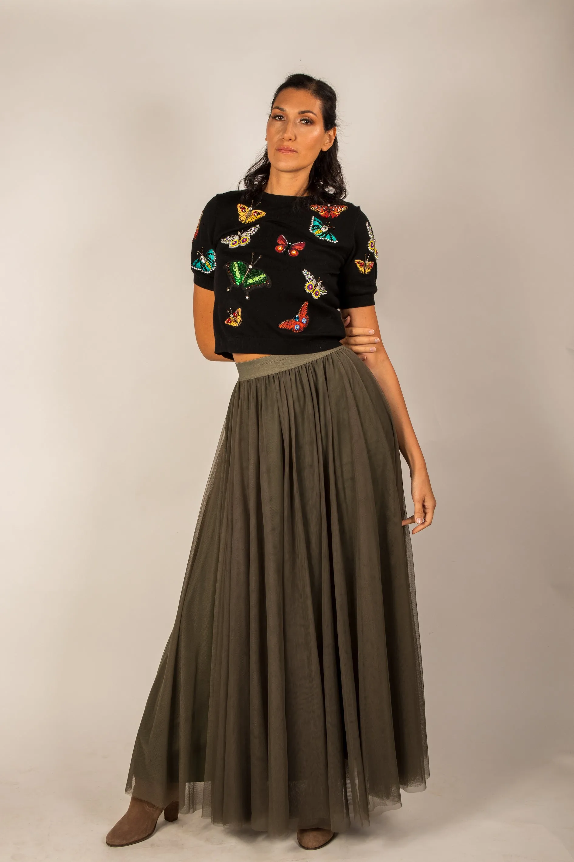 Gala Khaki Tulle Skirt