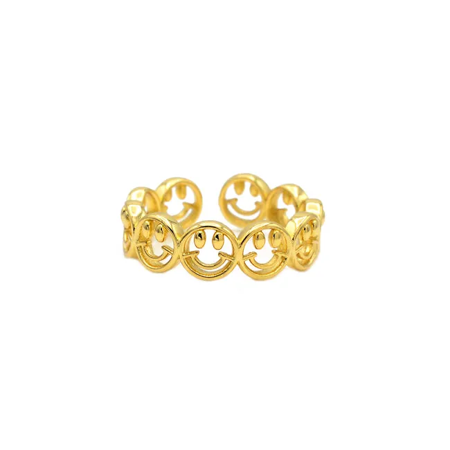 Gold Adjustable Happy Face Ring