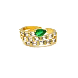 Gold CZ Snake Baguette Adjustable Ring