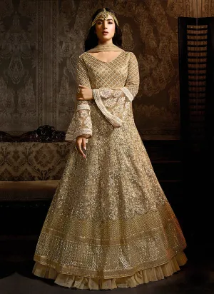 Golden Beige Embroidered Layered Anarkali Suit