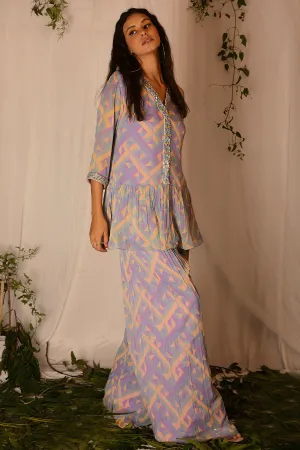 Hand-embroidered Kurta with Flared Pants