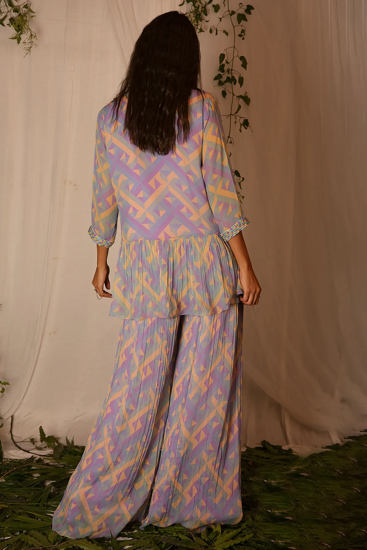 Hand-embroidered Kurta with Flared Pants