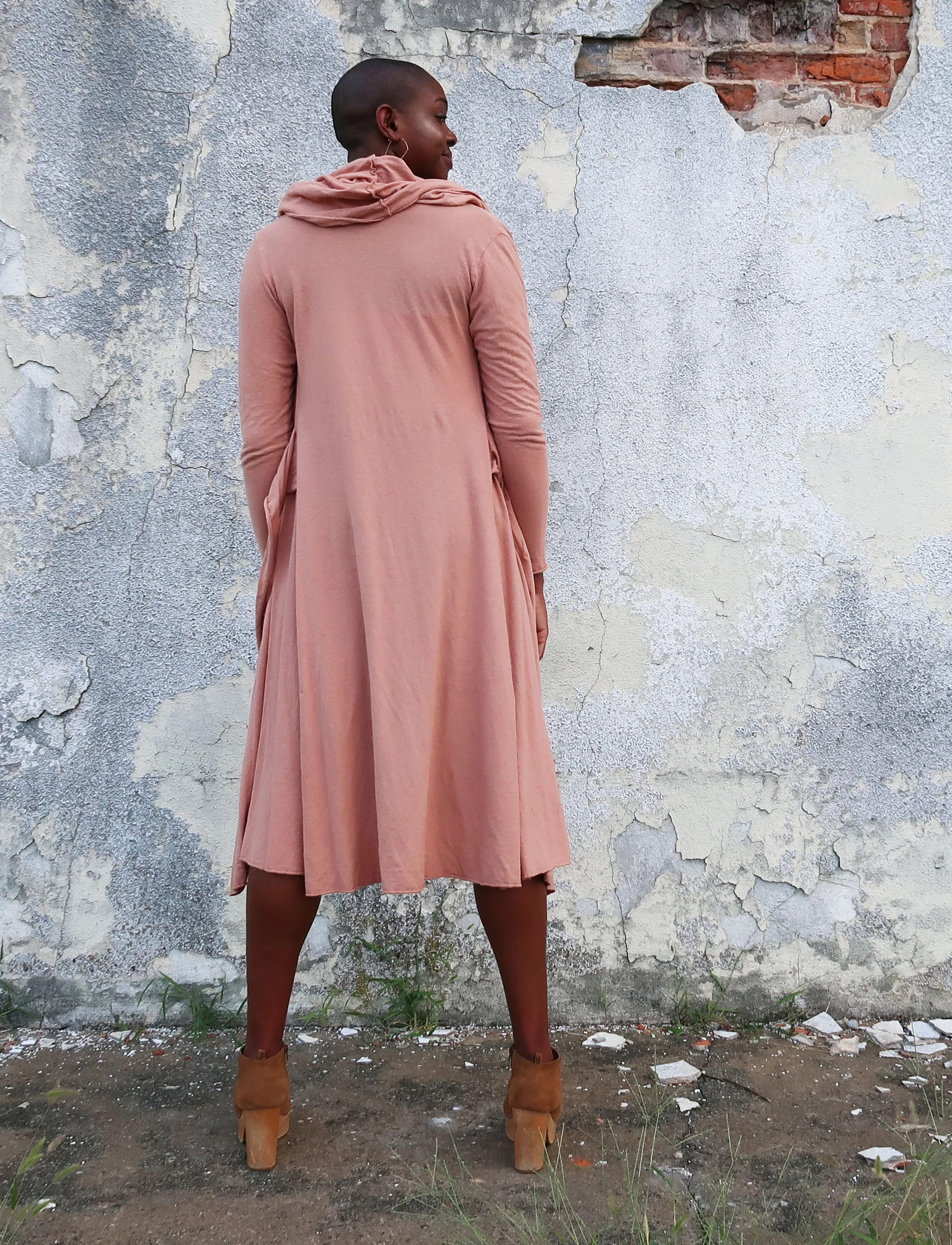 Hooded Cocoon Belted Below Knee Jacket