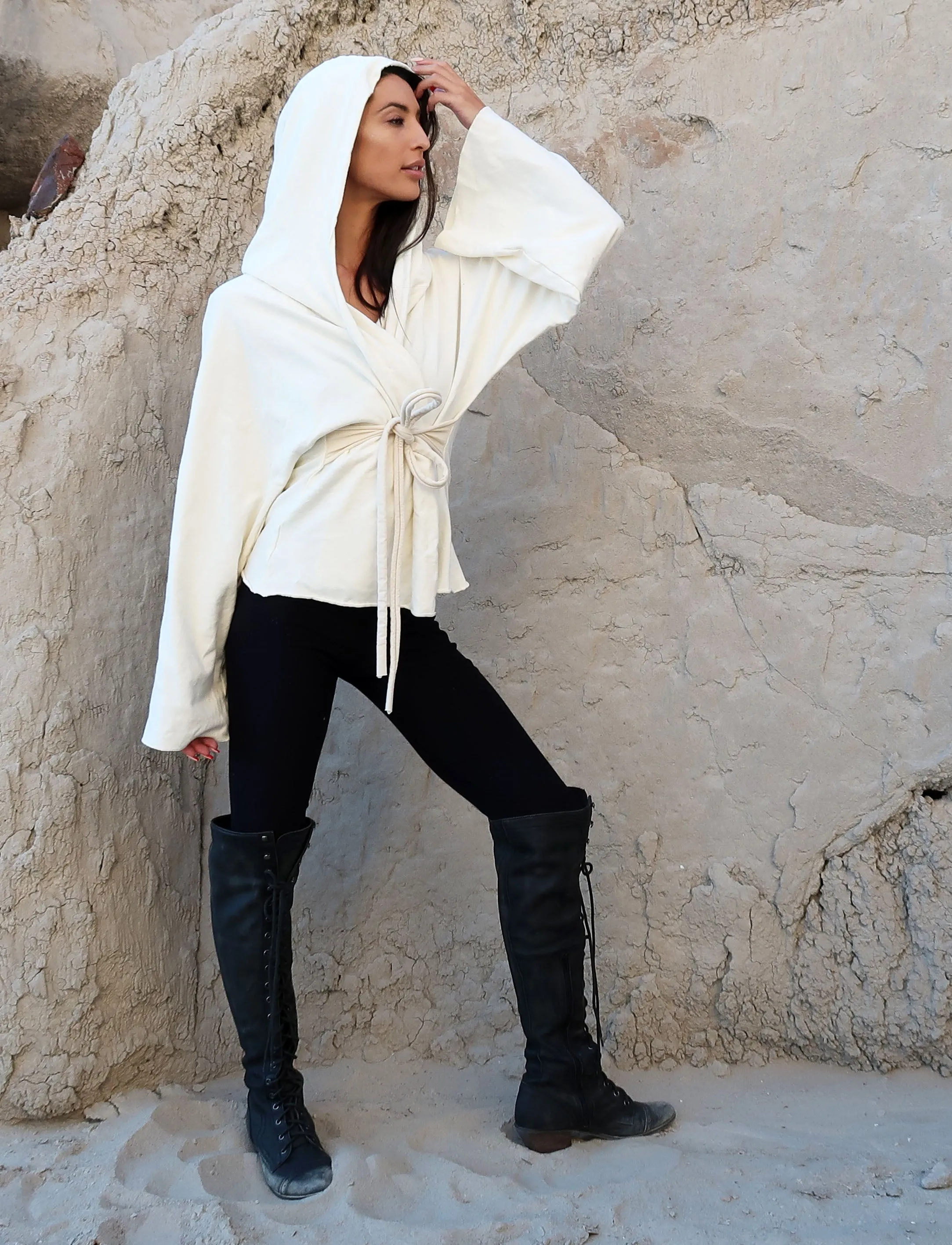 Hooded Kimono Belted Jacket