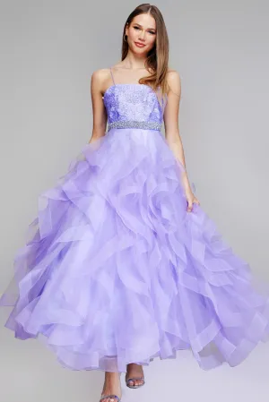 Jovani - K23519 - Beaded Waist Rosette Layered Evening Gown