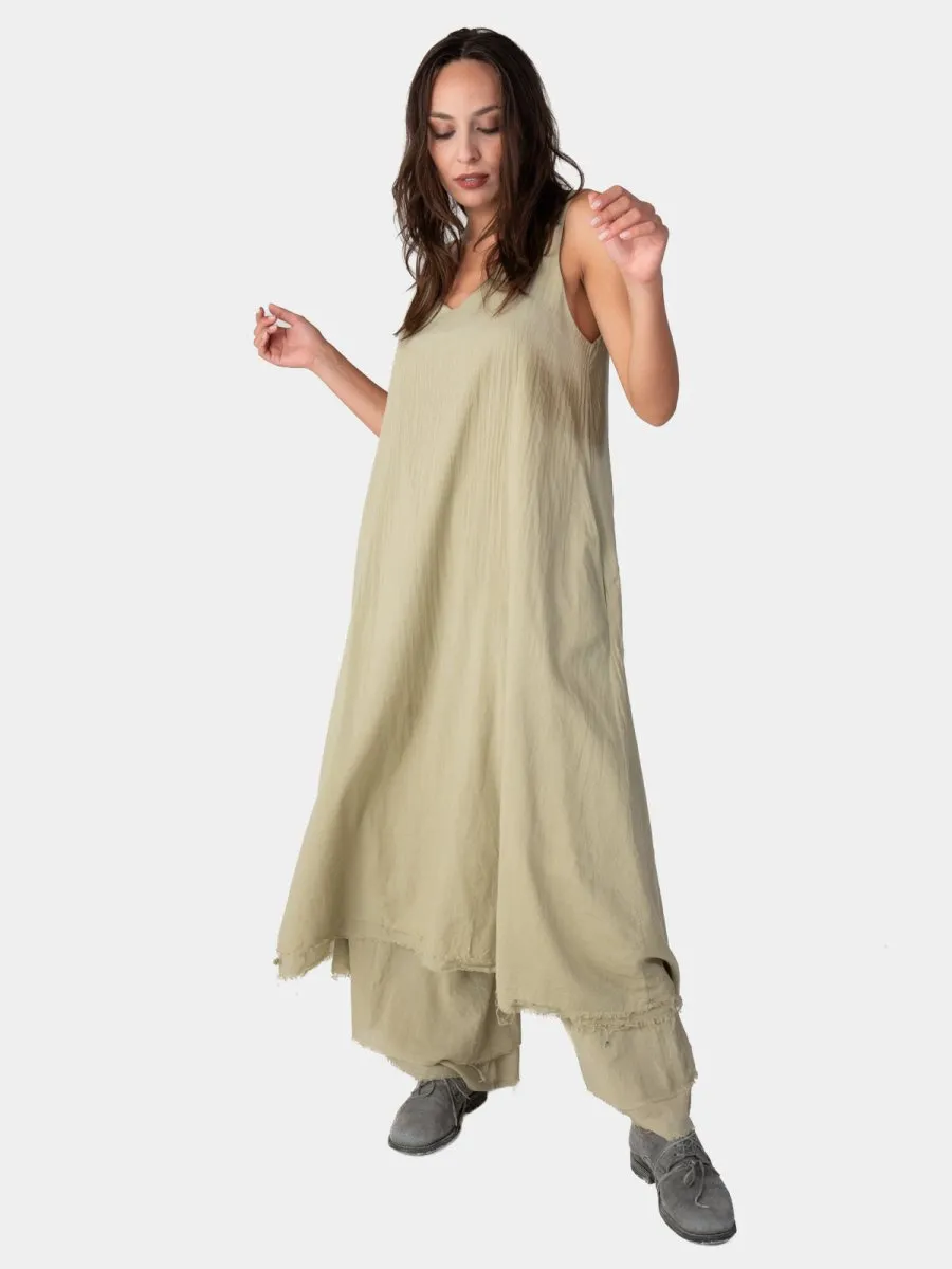 Layered V-Neck Organic Cotton Maxi Dress