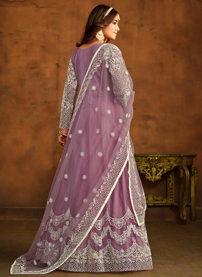 Light Purple Embroidery Traditional Anarkali Gown