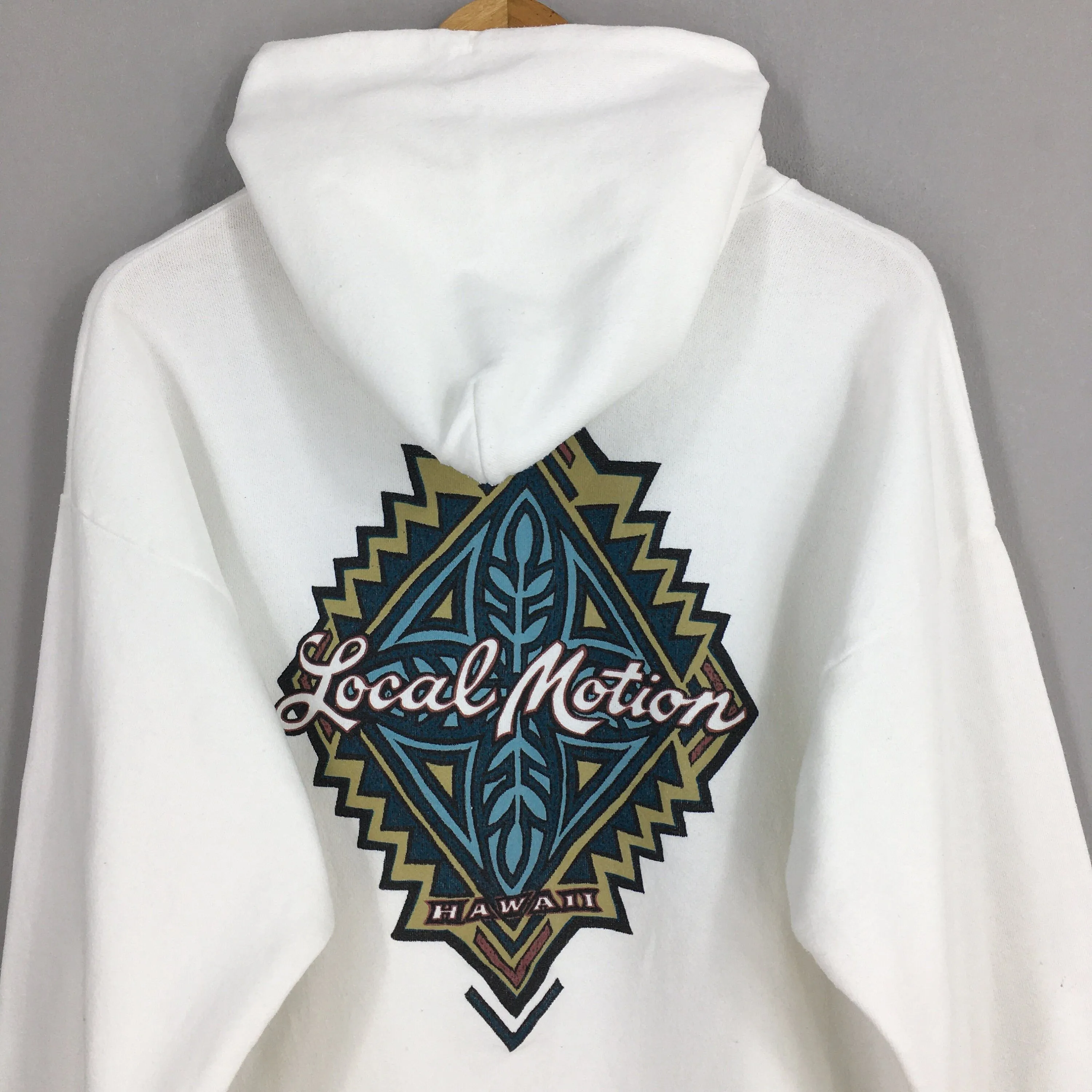 Local Motion White Hoodie Sweatshirt Medium