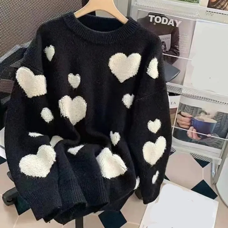 Loose Love Heart Pattern Sweater