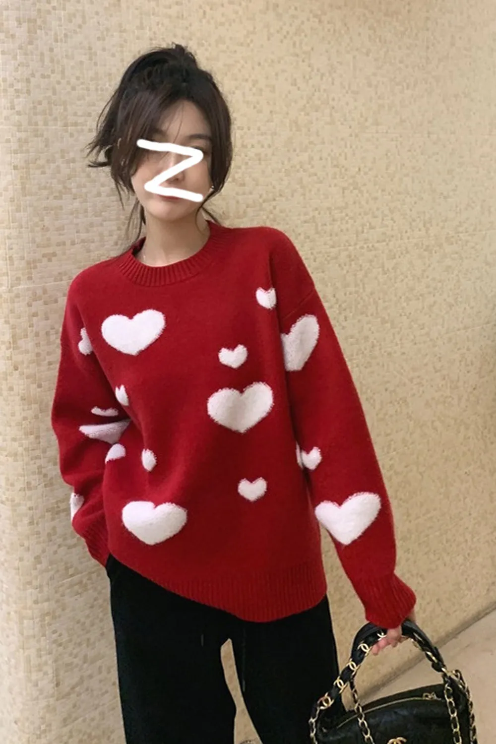 Loose Love Heart Pattern Sweater