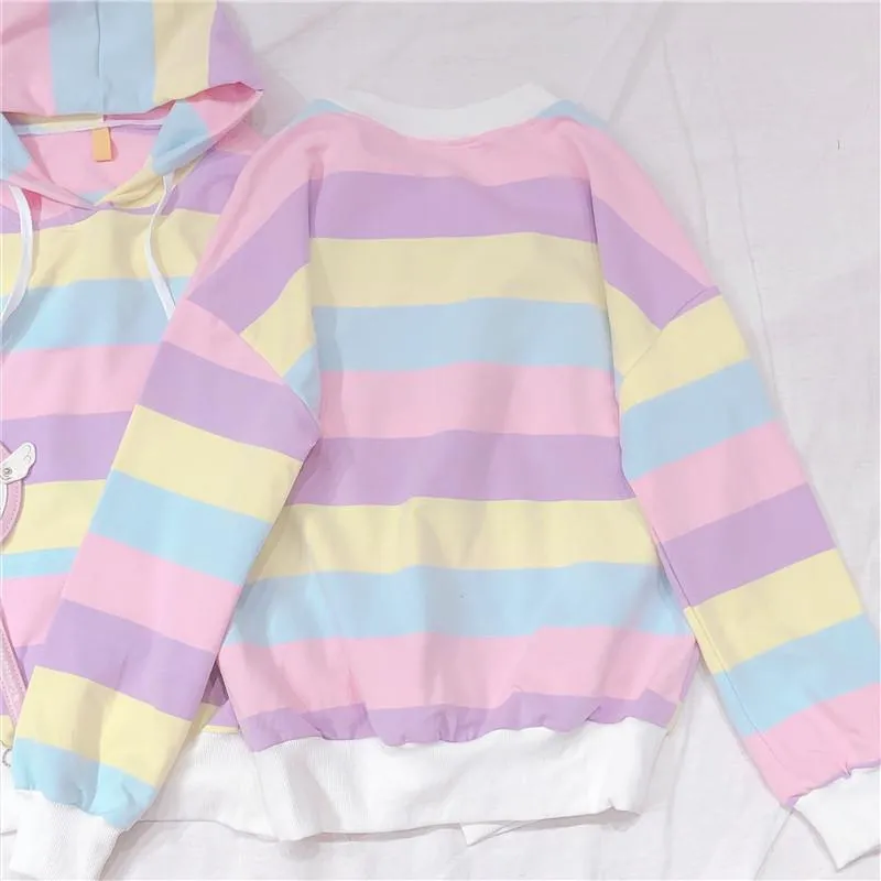 Macaroon Colors Striped Hoodie and Sweatshirt