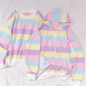 Macaroon Colors Striped Hoodie and Sweatshirt