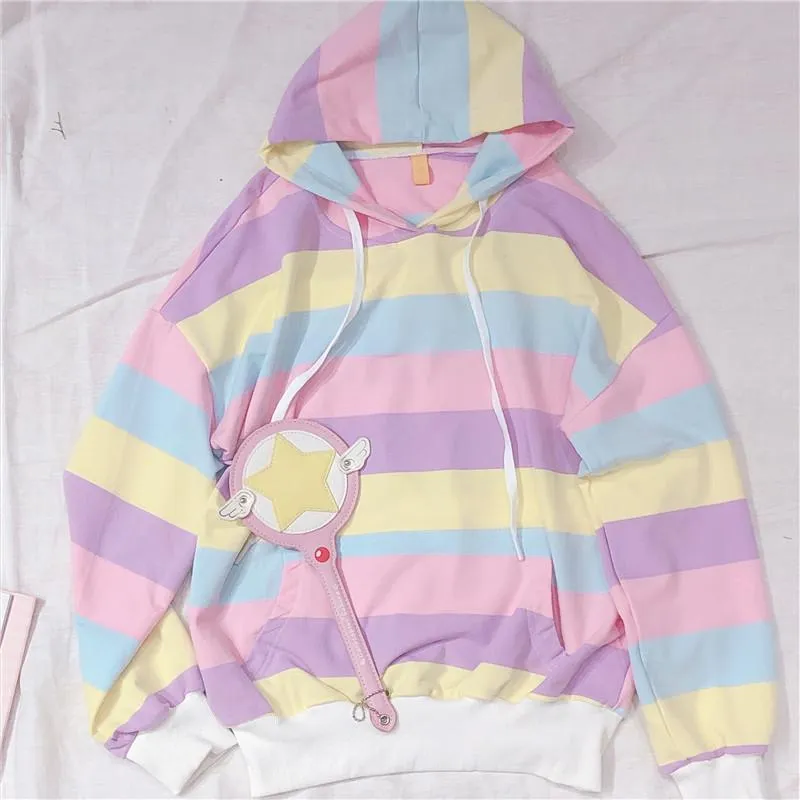 Macaroon Colors Striped Hoodie and Sweatshirt