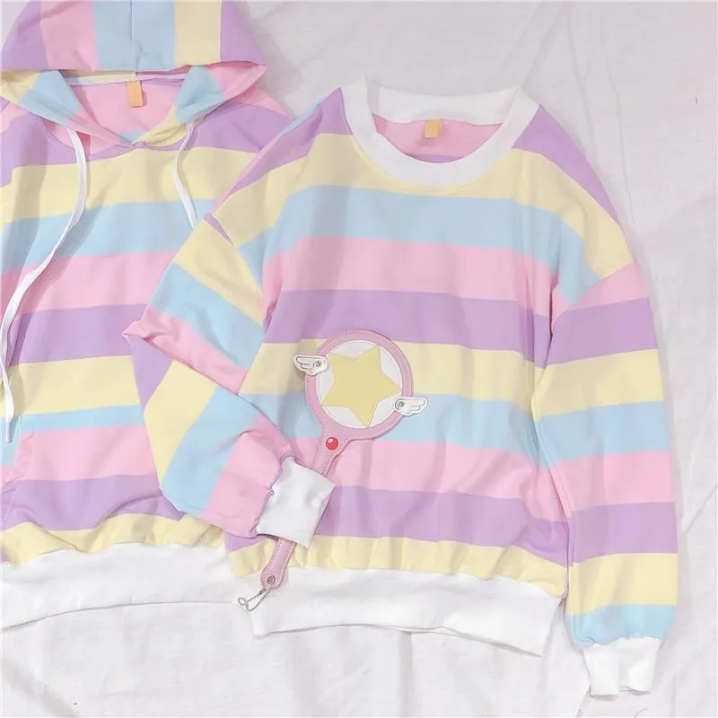 Macaroon Colors Striped Hoodie and Sweatshirt