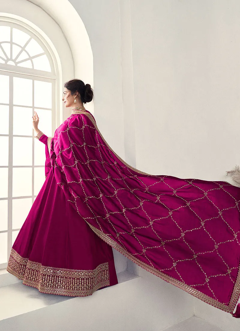 Magenta Reshamkari Embroidery Wedding Anarkali Suit