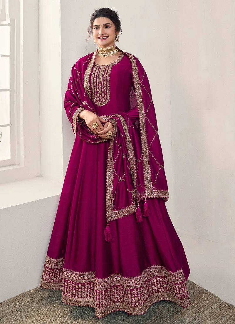 Magenta Reshamkari Embroidery Wedding Anarkali Suit