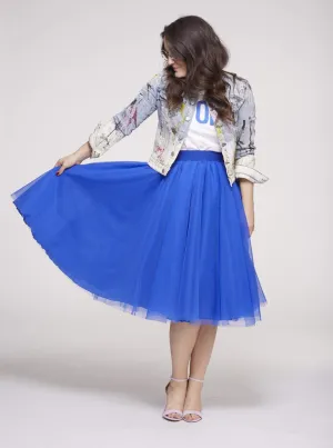 Midi Electric Blue Tulle Skirt